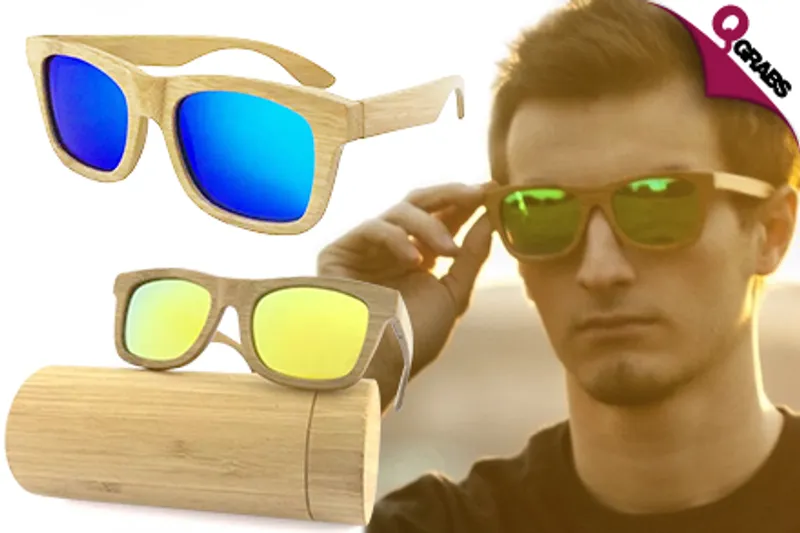 For QR65 Make a Style Statement with Bamboo Framed Sunglasses - Choose from 5 Fun Lens Colors! (QR189 Value)